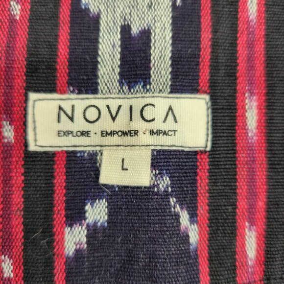 Novica Handwoven Open Front Ikat Cotton Duster Jacket Kartini Emerald Large - Picture 3 of 11